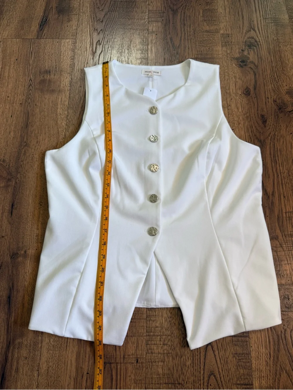 MOA MOA White Woven V-Neck Sleeveless Button Front Vest Women Regular XL